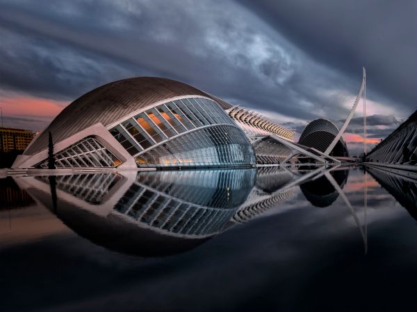 arquitetura,moderno,construção,lagoa,reflexão,Valência