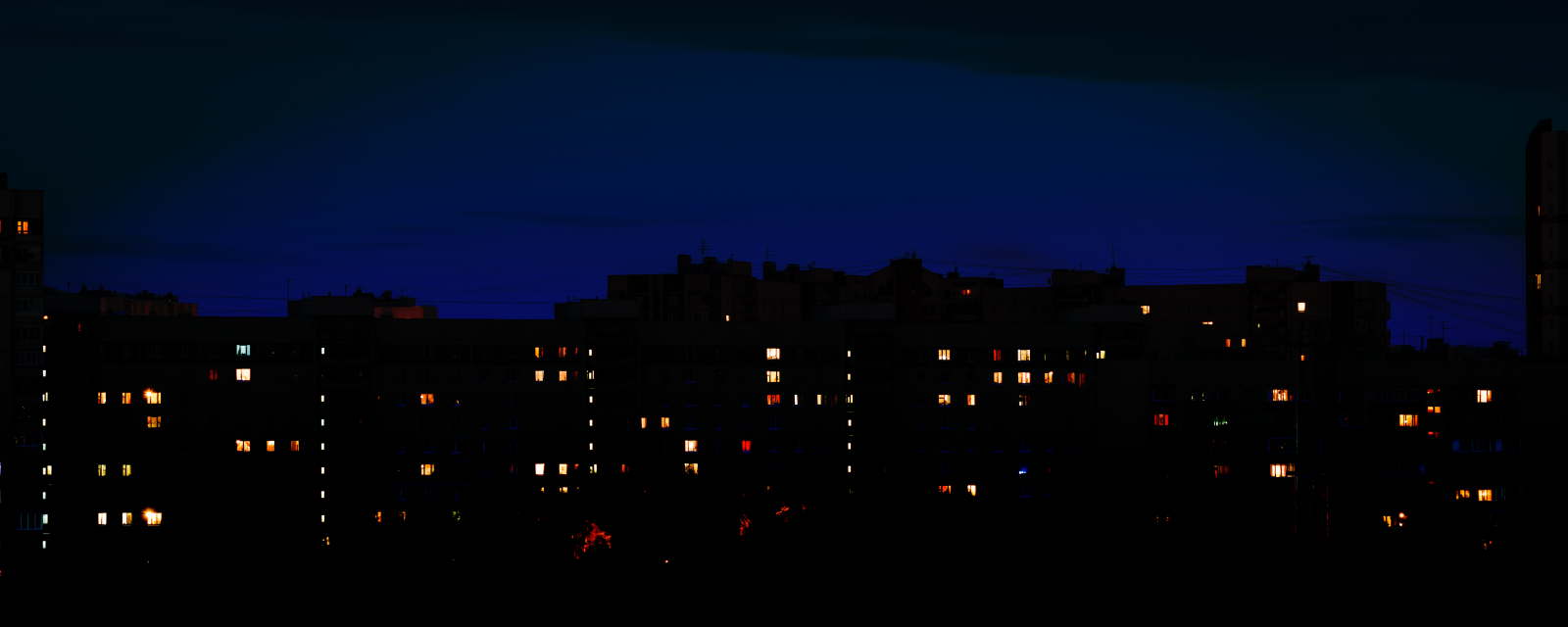 noc, krajina, světla