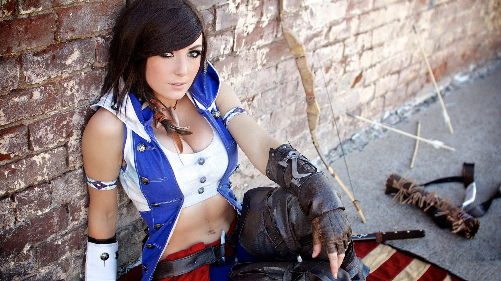 ženy, cosplay, model, bruneta, výstřih, Assassin Creed, Osoba, Jessica Nigri, oblečení, dívka, kostým, focení