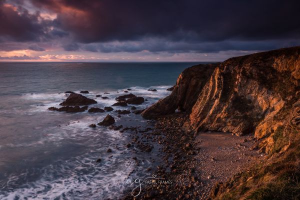 sunlight, sunset, sea, bay, rock, water