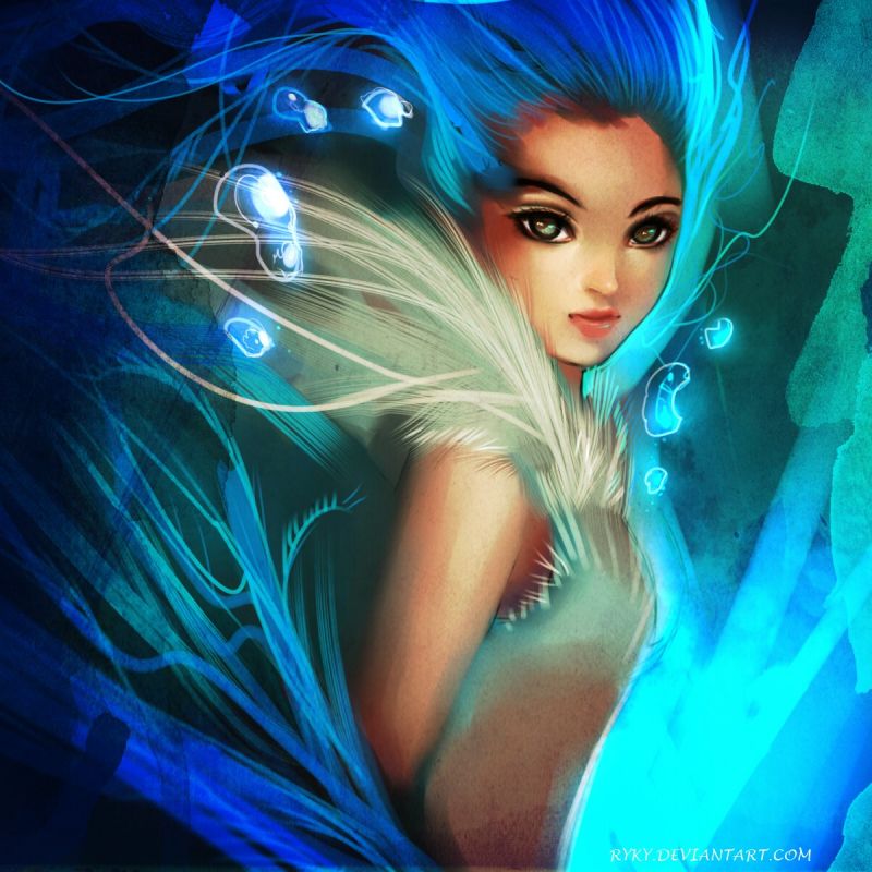 menghadapi, ilustrasi, mata, rambut biru, karya seni, anime menghadapi, ilustrasi, mata, rambut biru, karya seni, anime