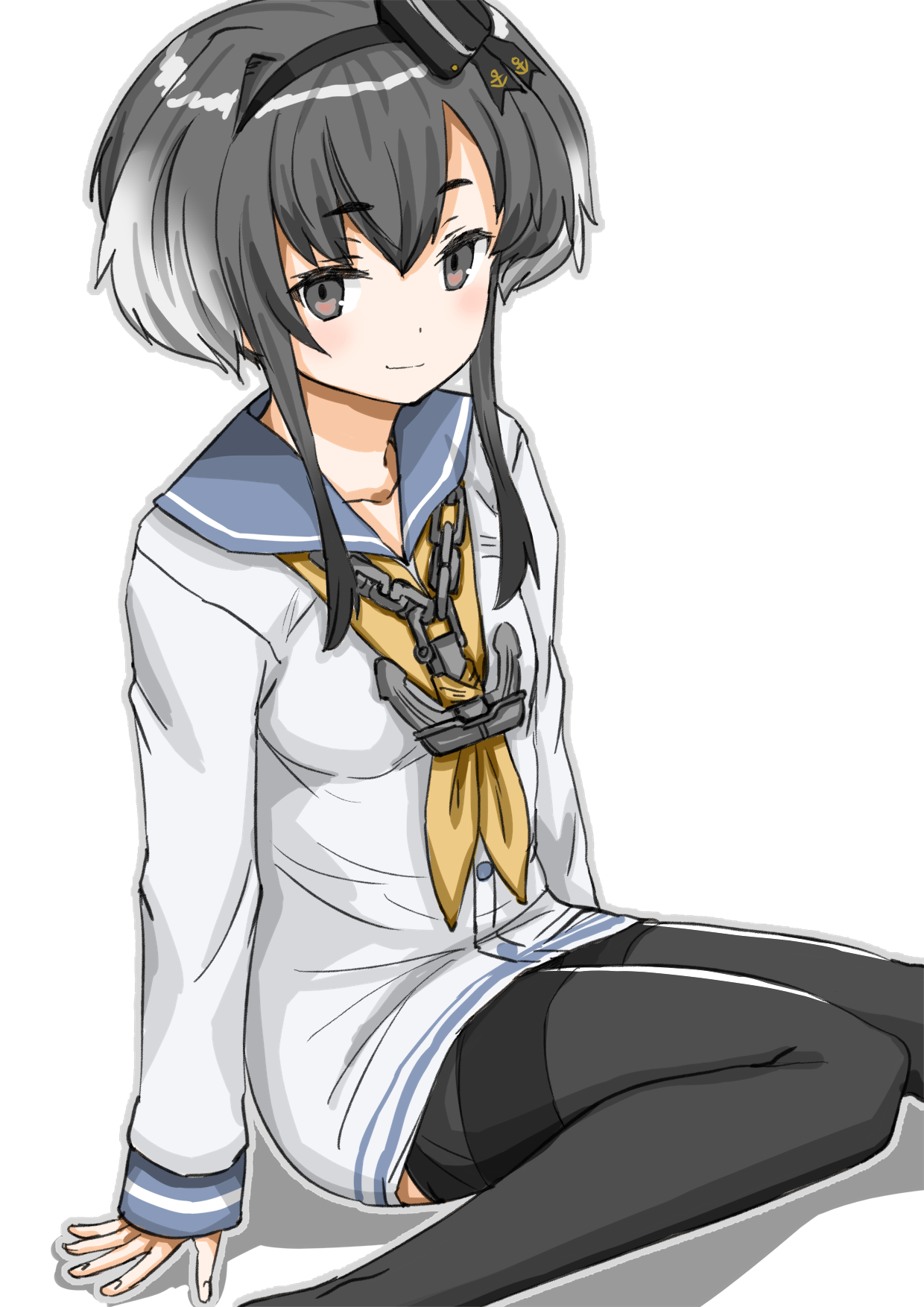 anime, anime dívky, Kantai Collection, Tokitsukaze KanColle, krátké vlasy, černé vlasy, sólo, umělecká díla, digitální umění, fan art