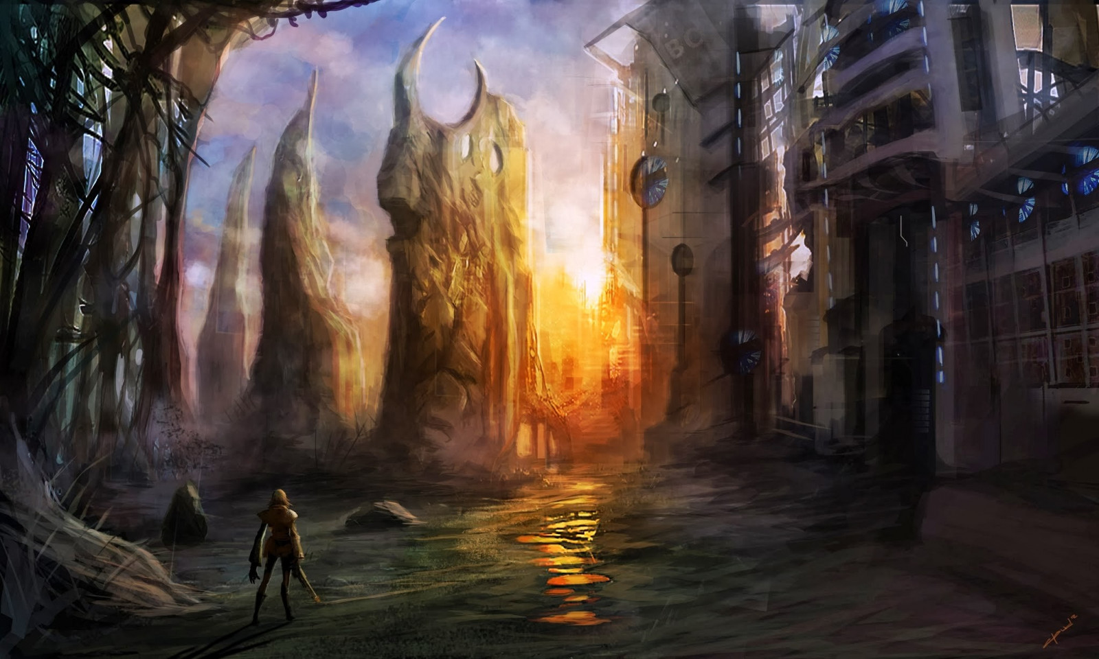 fantasy umění, fantasy město, sci-fi, Snímek obrazovky, pc hry