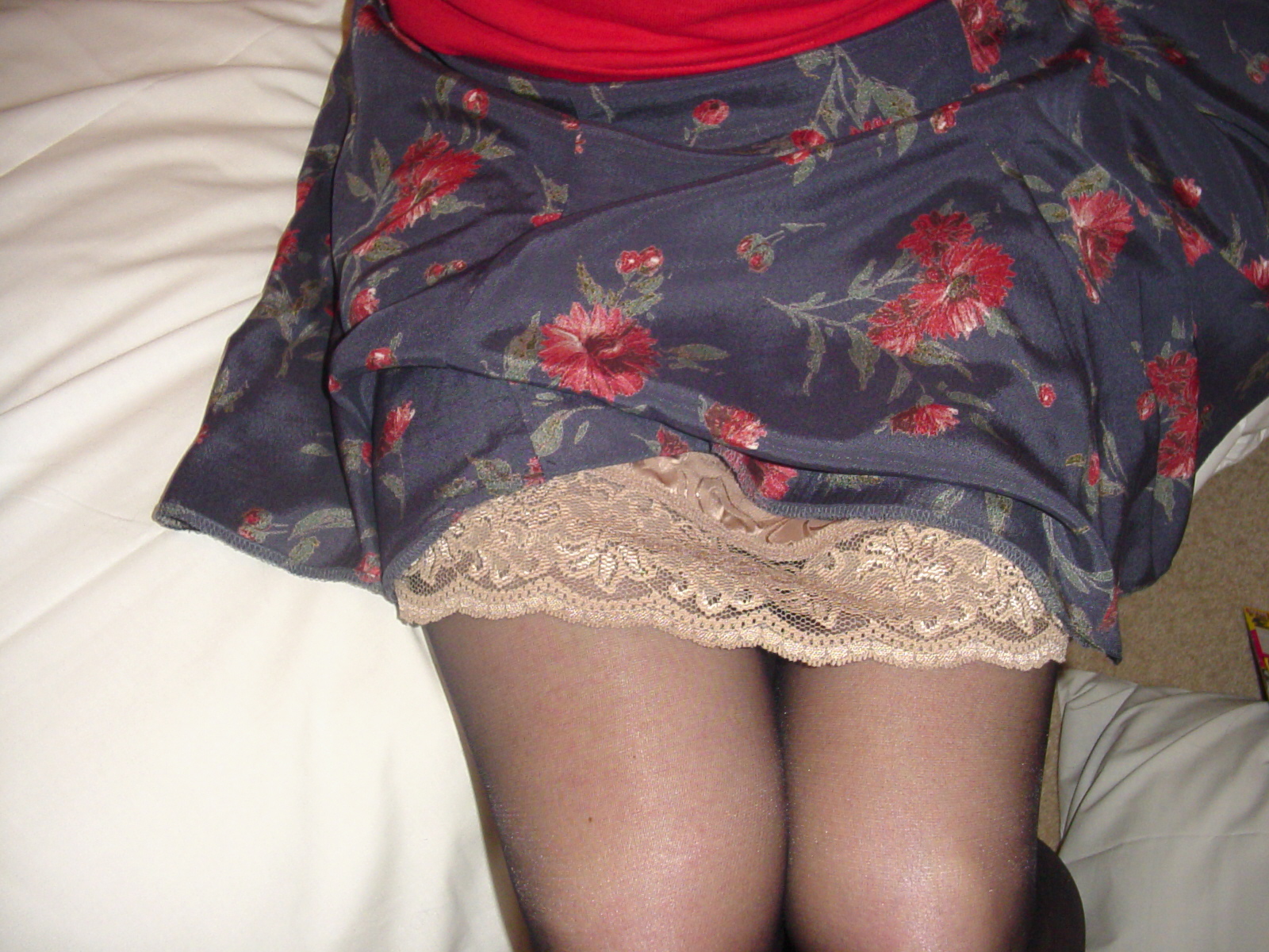 strømper, silke, nederdel, kort, glide, satin