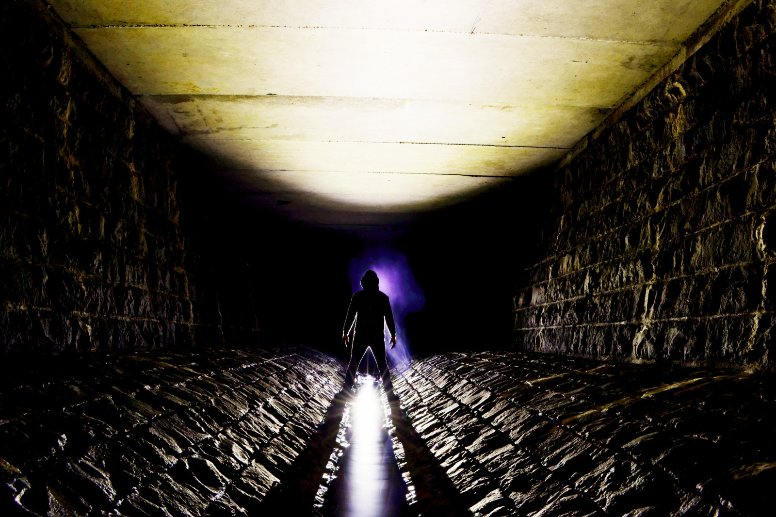 infrastruktura, tunel, světlo, tma, noc, voda