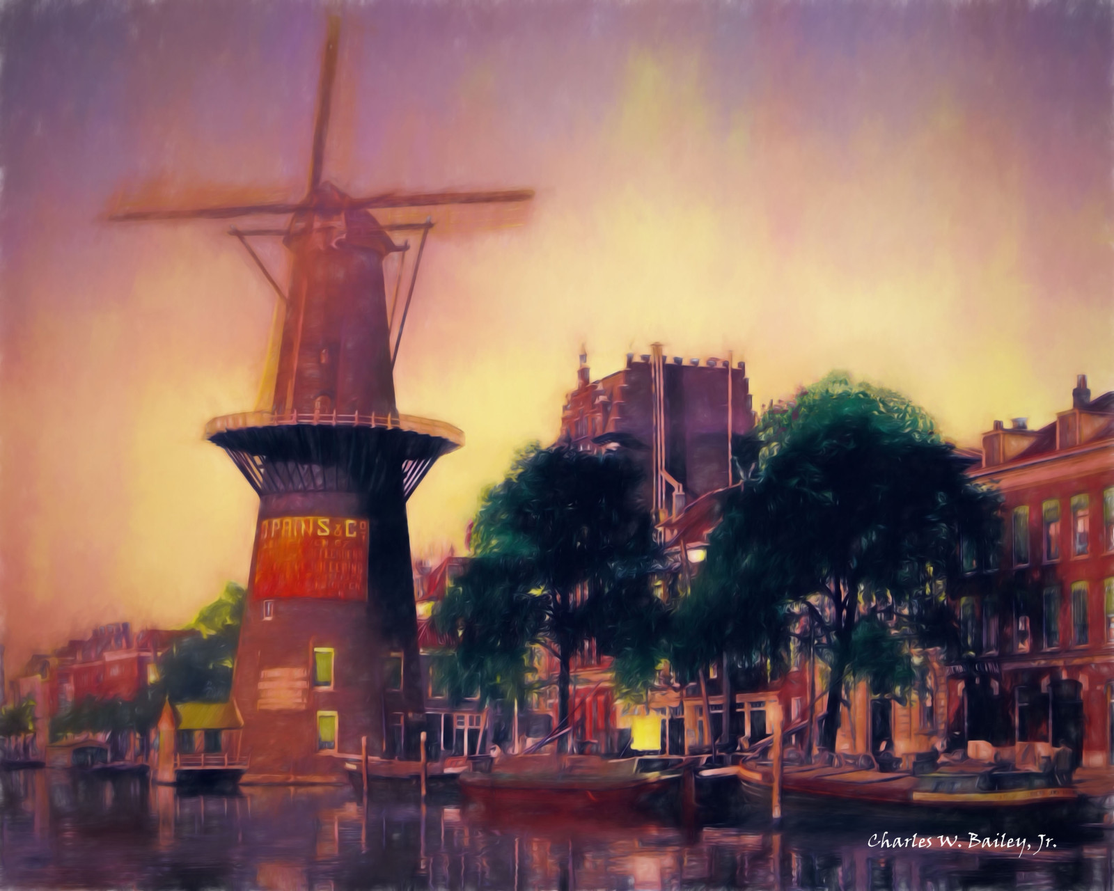 UMĚNÍ, Nizozemí, větrný mlýn, photomanipulation, Photoshop, kanál, Rotterdam, Evropa, pastel, digitální umění, Topas, Coolvest, digitalartist, topazdenoise, topazdejpeg, topazdetail, topazclarity, topazrestyle, charleswbaileyjr, topazimpression