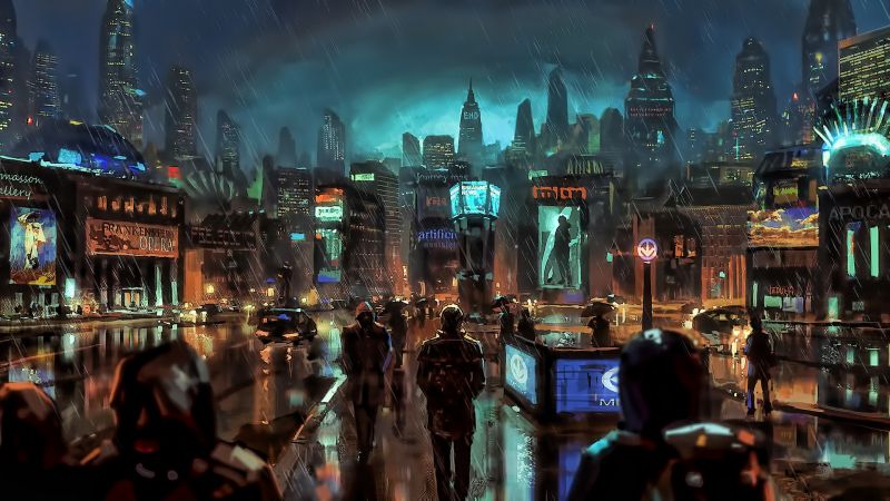 město, ulice, panoráma města, noc, večer, sci-fi město, ulice, panoráma města, noc, večer, sci-fi