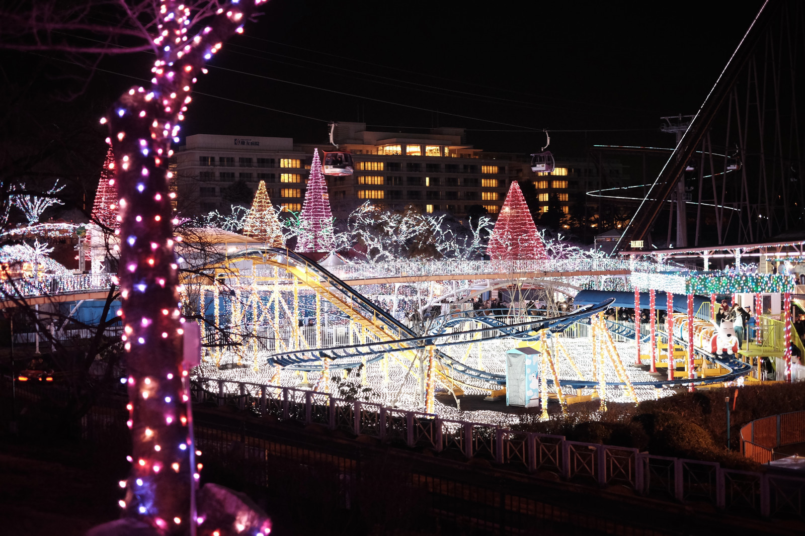 noc, Vánoce, Vánoční osvětlení, Tokio, Fujifilm, světlo, osvětlení, Fujinon, classicchrome, x, xf35mm, XT1, Jomiuriland, jewelumination, xf35mmf12r, vánoční dekorace, zábavní park