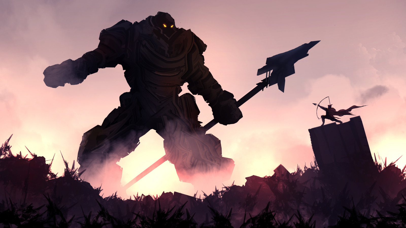 fantasy umění, západ slunce, stvoření, bitva, DeviantArt, silueta, hrdina, bojovník, Snímek obrazovky, Atmosféra Země