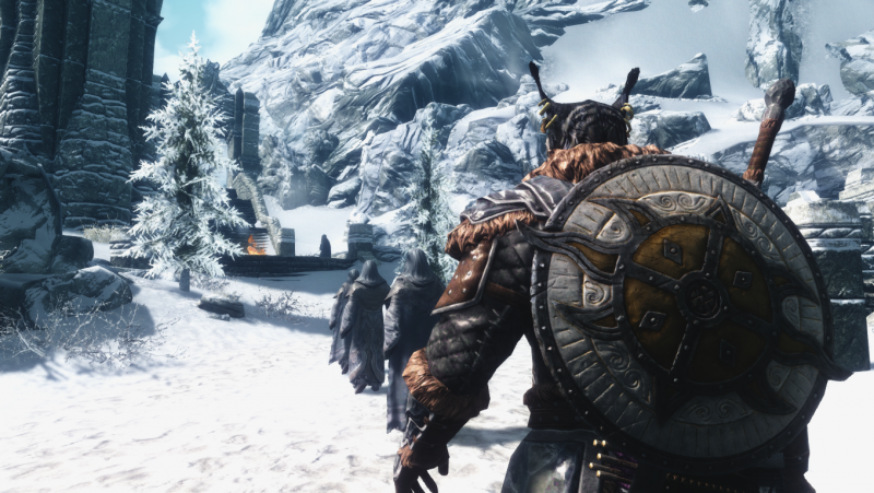 zima, The Elder Scrolls V Skyrim, Khajiit, Snímek obrazovky, sníh, geologický fenomén zima, The Elder Scrolls V Skyrim, Khajiit, Snímek obrazovky, sníh, geologický fenomén