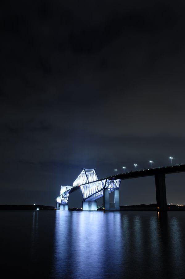 Japan,night,architecture,reflection,vehicle,bridge