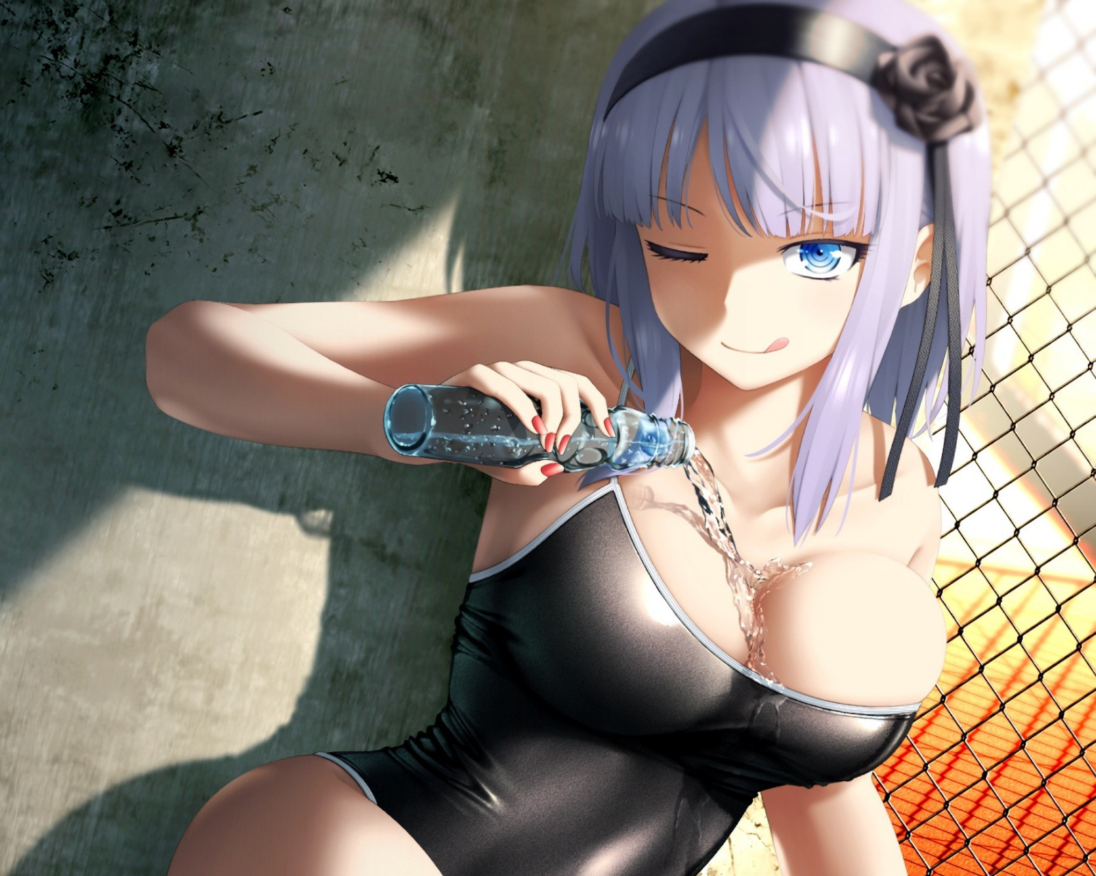 Anime, Anime Mädchen, schwarzes Haar, Spaltung, Dagashi Kaschi, Shidare Hotaru, Boobs, Badebekleidung, Kleidung