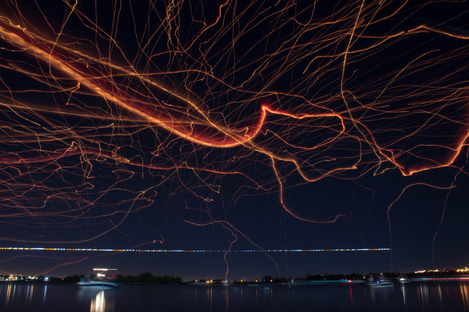 nat, afspejling, lyn, Mexico, torden, 2013, Leon, lys, mørke, fig, festivaldelglobo