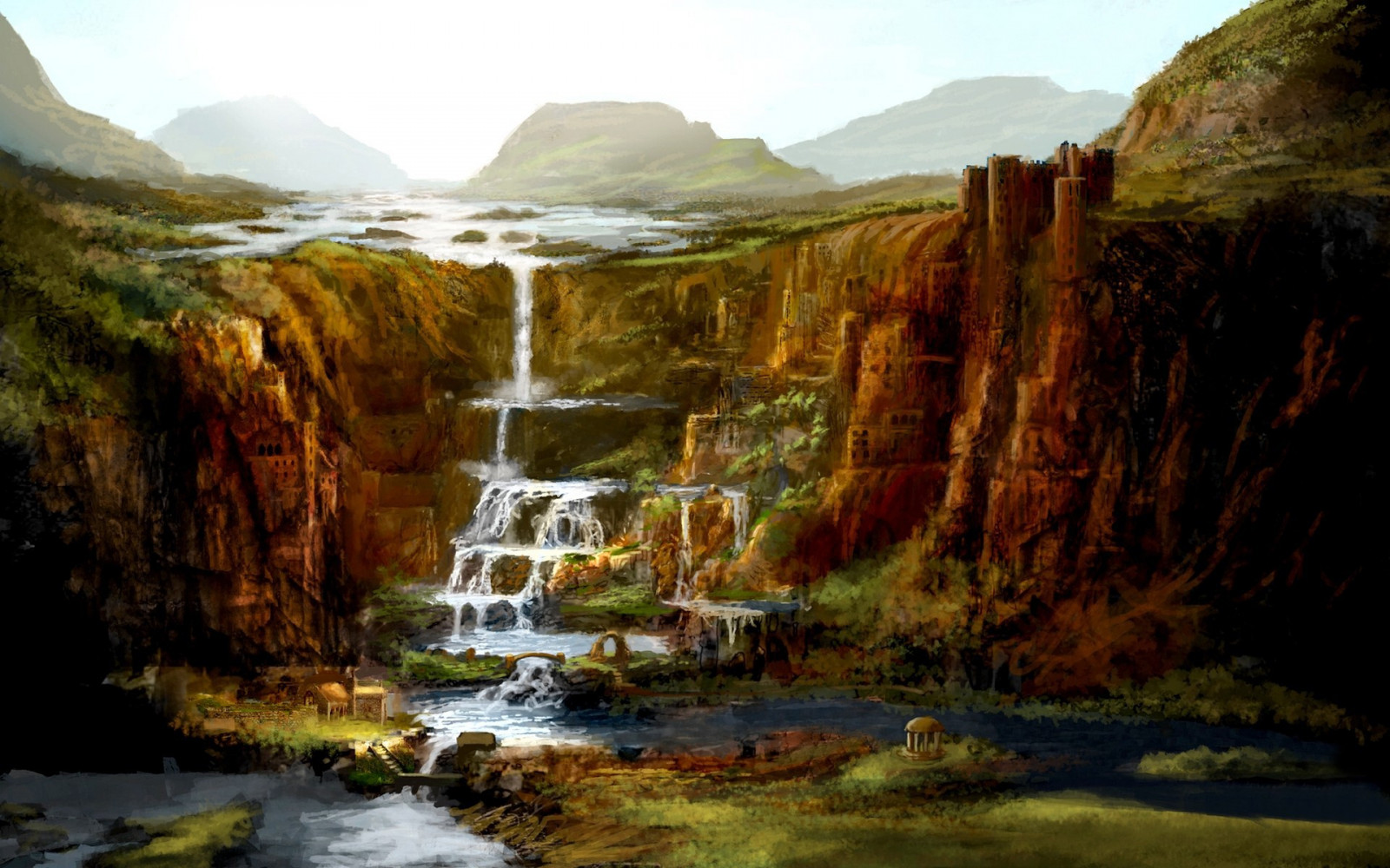 tájkép, vízesés, fantasy art, visszaverődés, tengerpart, szikla, Nemzeti Park, völgy, kanyon, Képződés, Terep, landform, víztömeg, Wadi, víz funkció