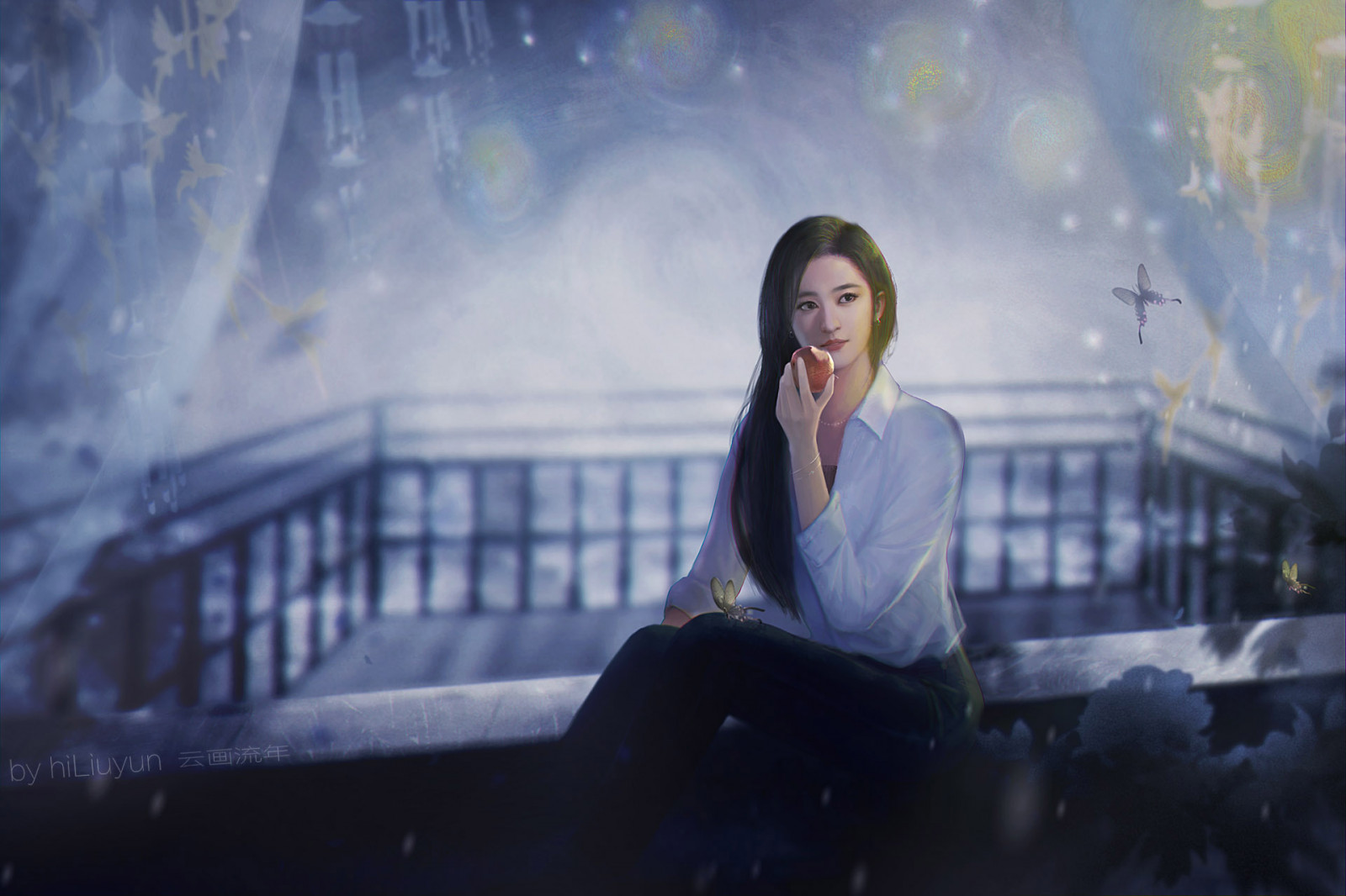 Fantasy Girl, arte digitale, Fantasy art, donne, mele, asiatico, farfalla