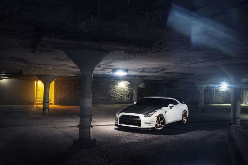 voiture, Nissan, nuit, véhicule, Nissan GT R, lumière