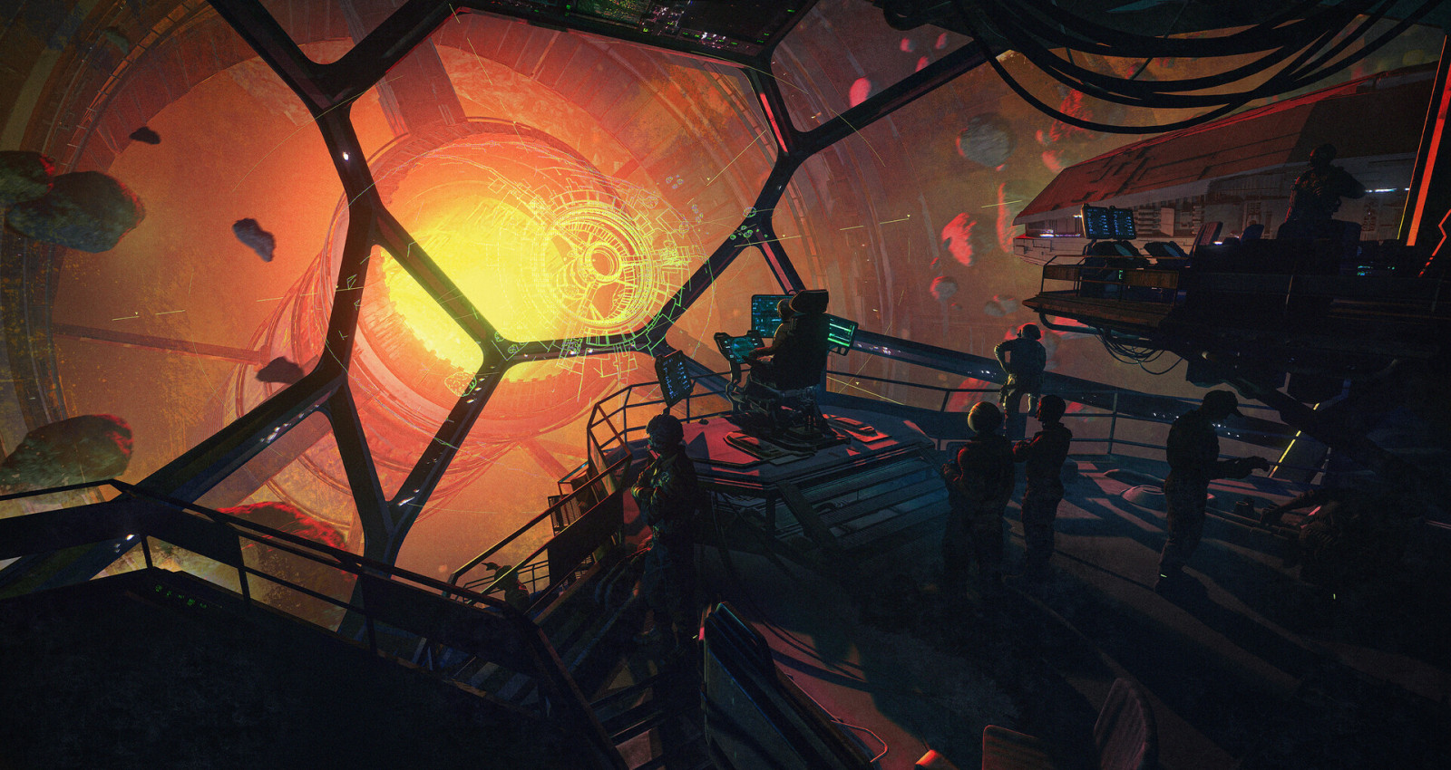 cockpit, HUD, spaceship, digital art, science fiction, asteroid