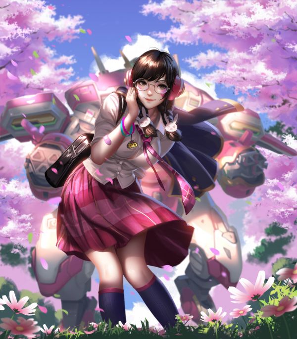 D Va Overwatch, Overwatch, video games, video game characters, fan art, brunette