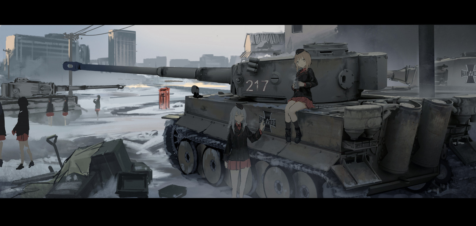 Wallpaper : anime girls, winter, weapon, soldier, tank, military, Girls