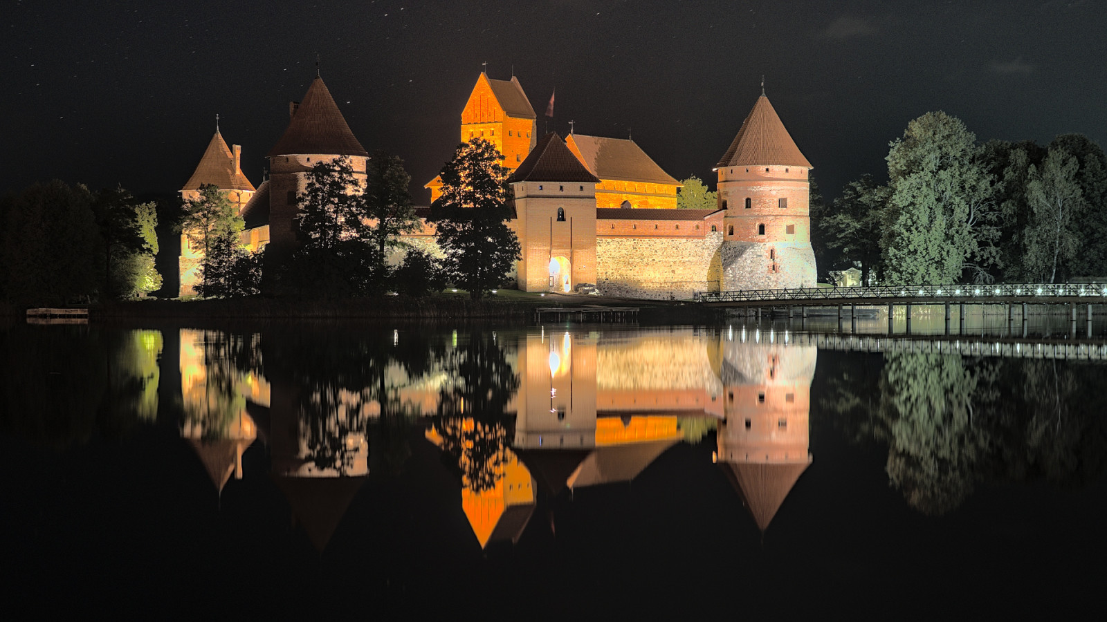 Castello di Trakai Isola, Trakai, castello, notte, paesaggio