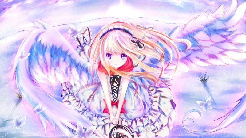 drawing, illustration, anime, anime girls, wings, angel drawing, illustration, anime, anime girls, wings, angel