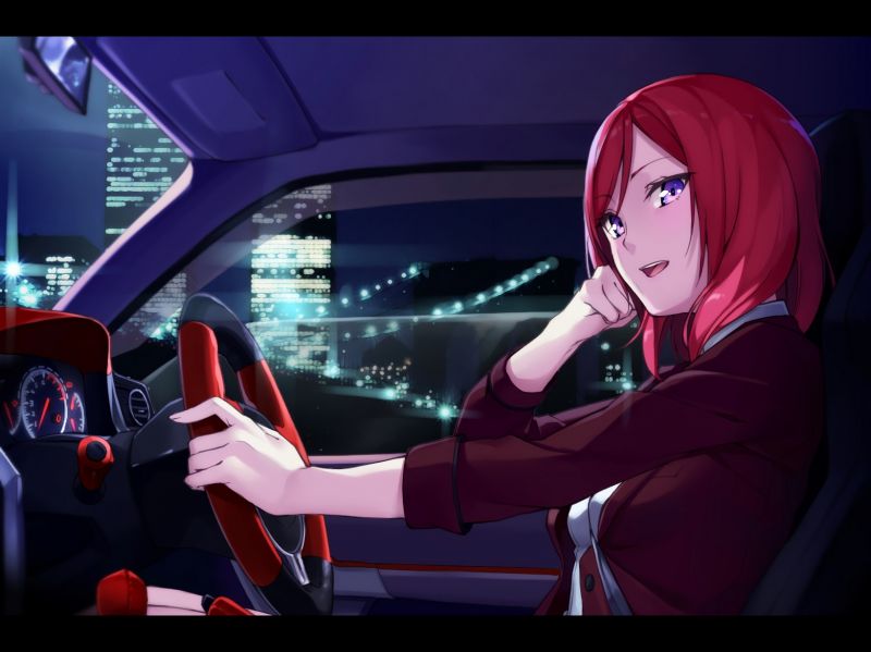 redhead, anime, anime girls, short hair, car, vehicle redhead, anime, anime girls, short hair, car, vehicle
