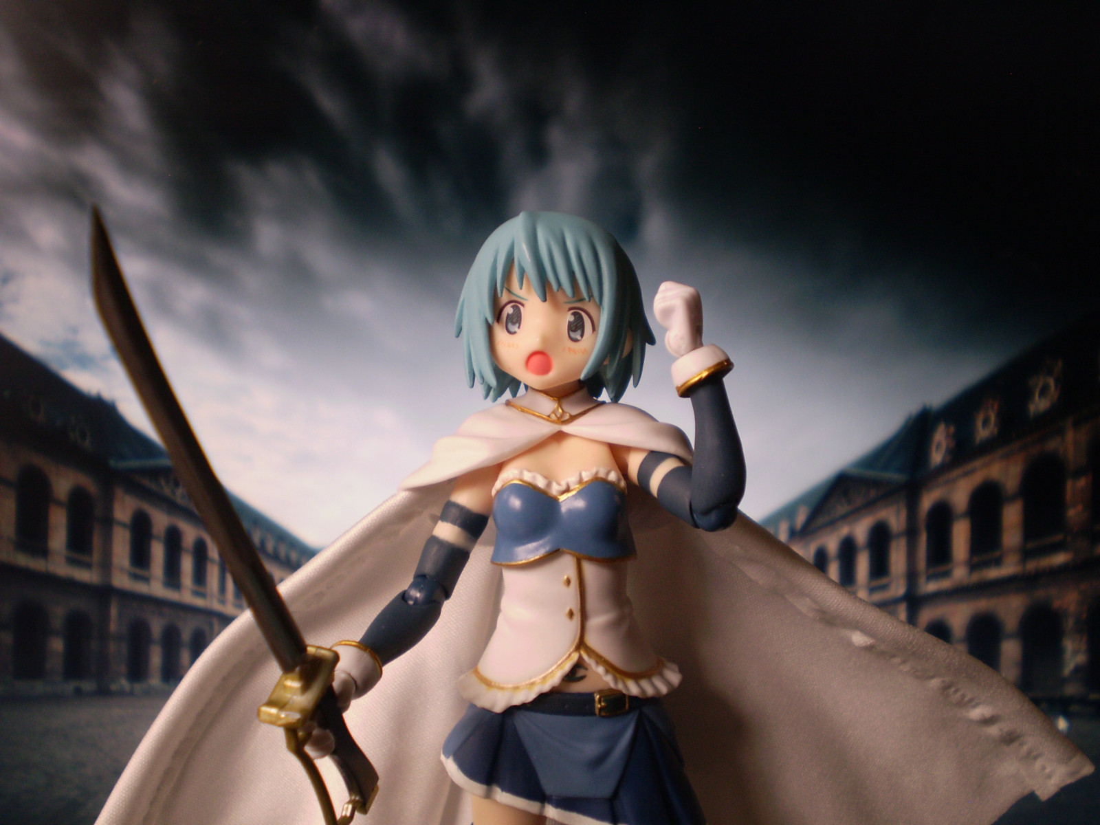 nebe, bouřka, hrad, dívka, mraky, Hračka, CG, akce, bitva, prozkoumat, revoluce, postava, meč, pelerína, GSC, Miki, inspirovat, magický, vzpoura, probudit, Sayaka, palaš, swashbuckle, prozkoumal, jfigure, goodsmilecompany, figma, puellamagimadokamagica