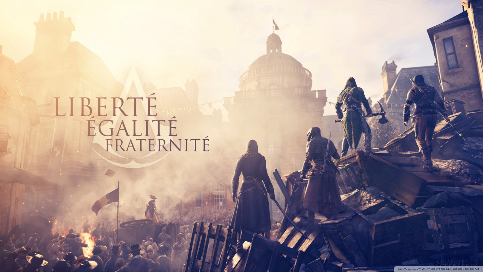 cer, fum, lume, mulţimea, captură de ecran, 1920x1080 px, Assassin`s Creed, Assassins Creed Unitatea, tapet de calculator