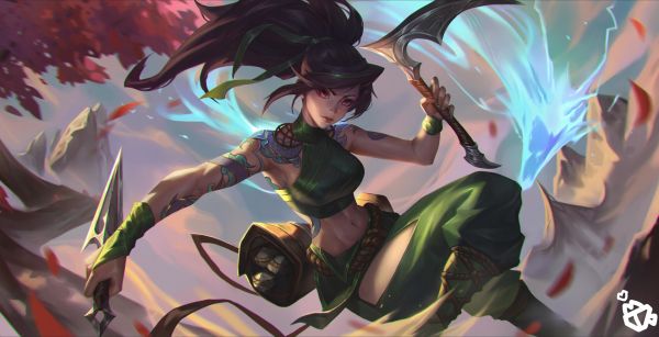Yan Hangcheng,drawing,League of Legends,Akali League of Legends,ponytail,body paint
