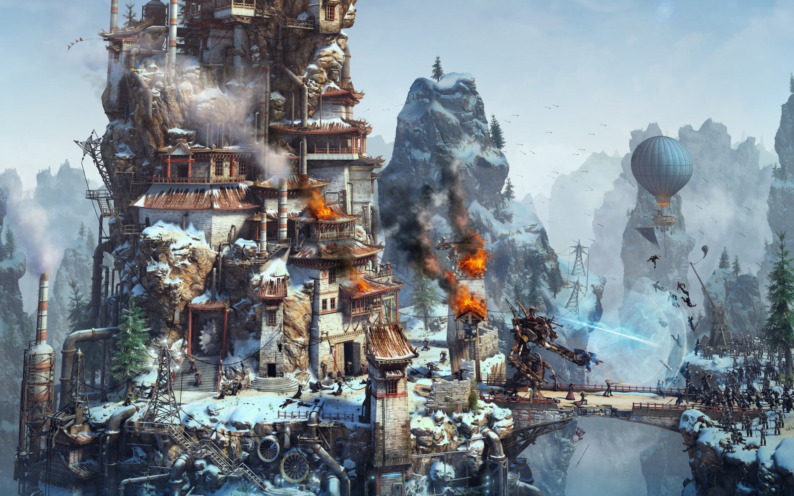 2560x1600 px, fantasy art, mountain, robot, steampunk