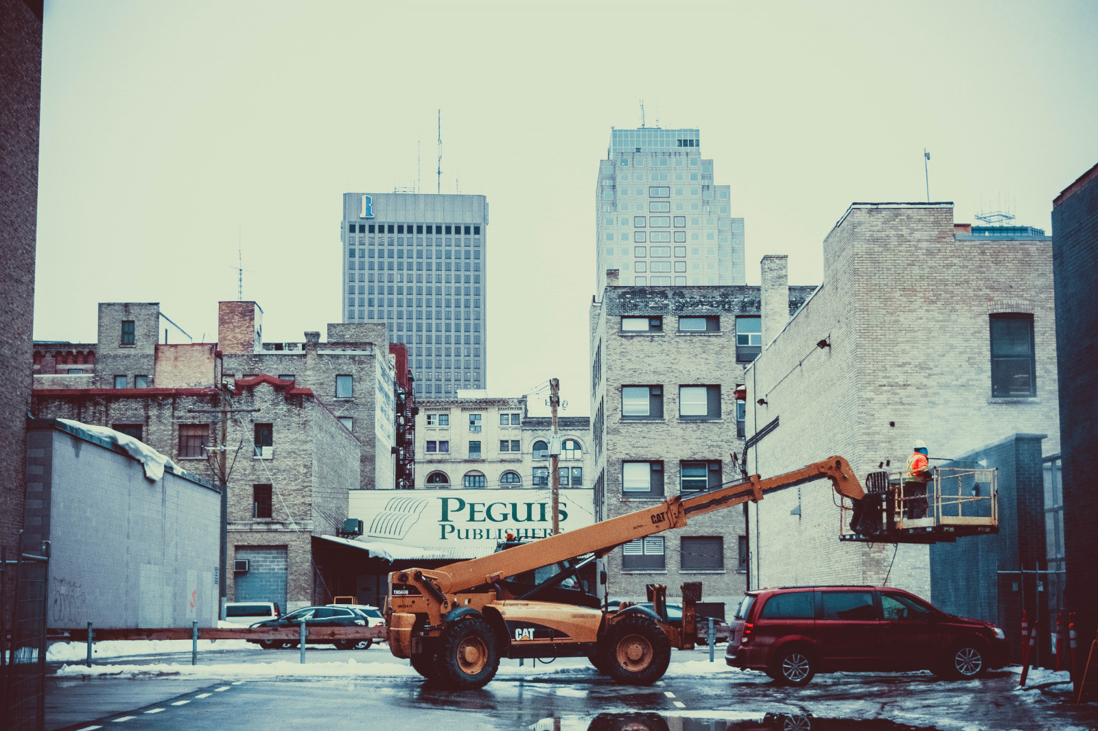 město, panoráma města, auto, městský, sníh, zima, vozidlo, panoráma, mrakodrap, Winnipeg, nákladní vozidla, doprava, centrum, urban area, lidské osídlení, panelový dům