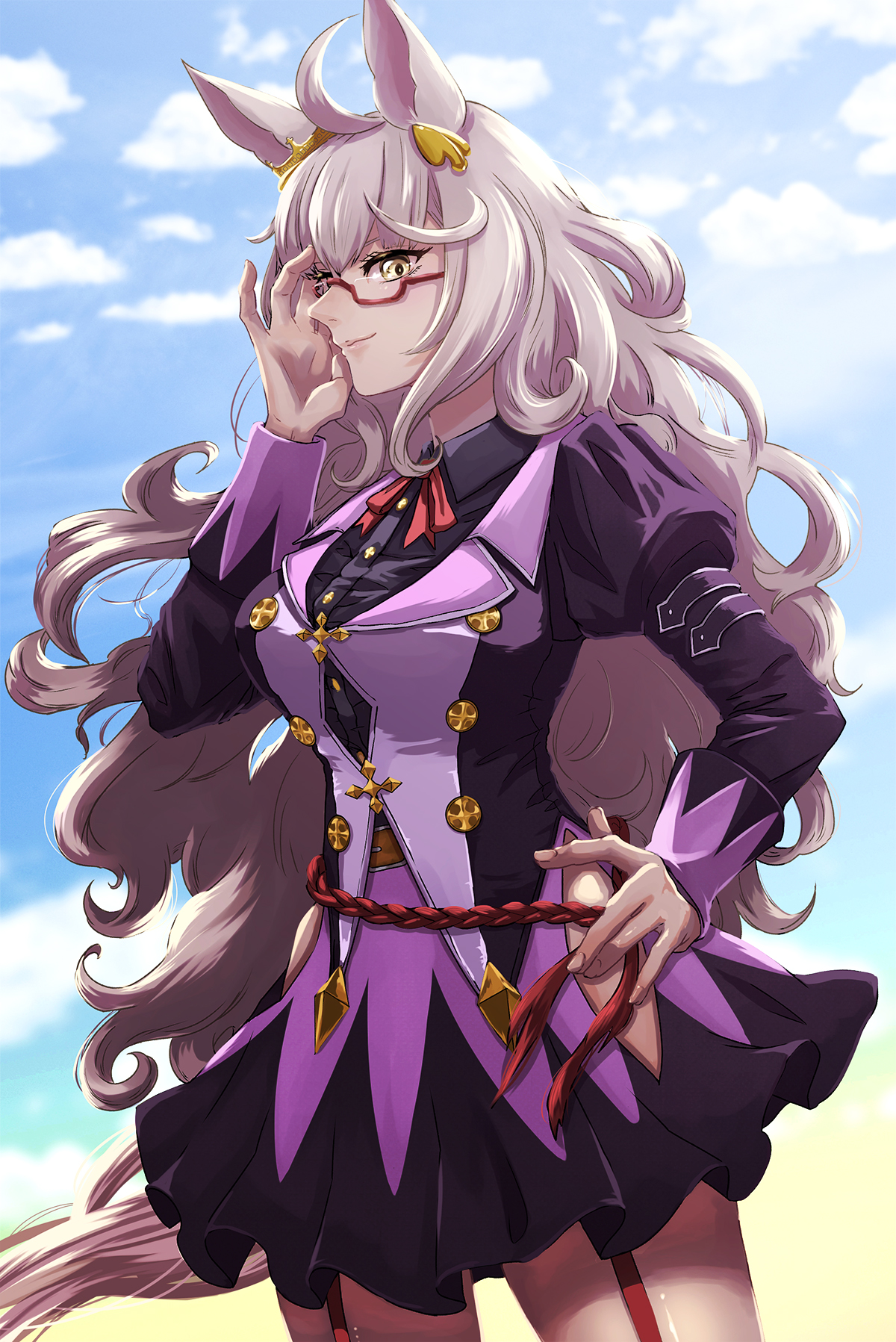 アニメ, アニメの女の子, Uma Musume Pretty Derby, horse girls, 動物の耳, Biwa Hayahide Uma Musume, 長い髪, 白髪, アートワーク, デジタルアート, ファンアート