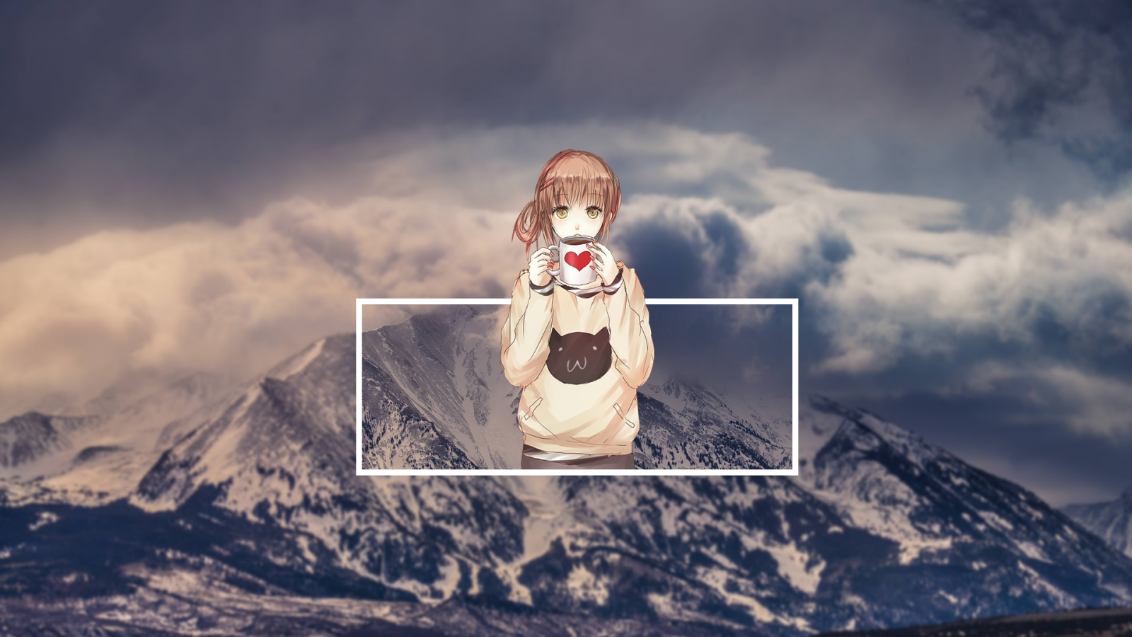 sunlight, anime, anime girls, nature, minimalism, sky, snow, winter, photography, blue, original characters, blurred, summit, cloud, mountain, photograph, image, mountainous landforms, mountain range