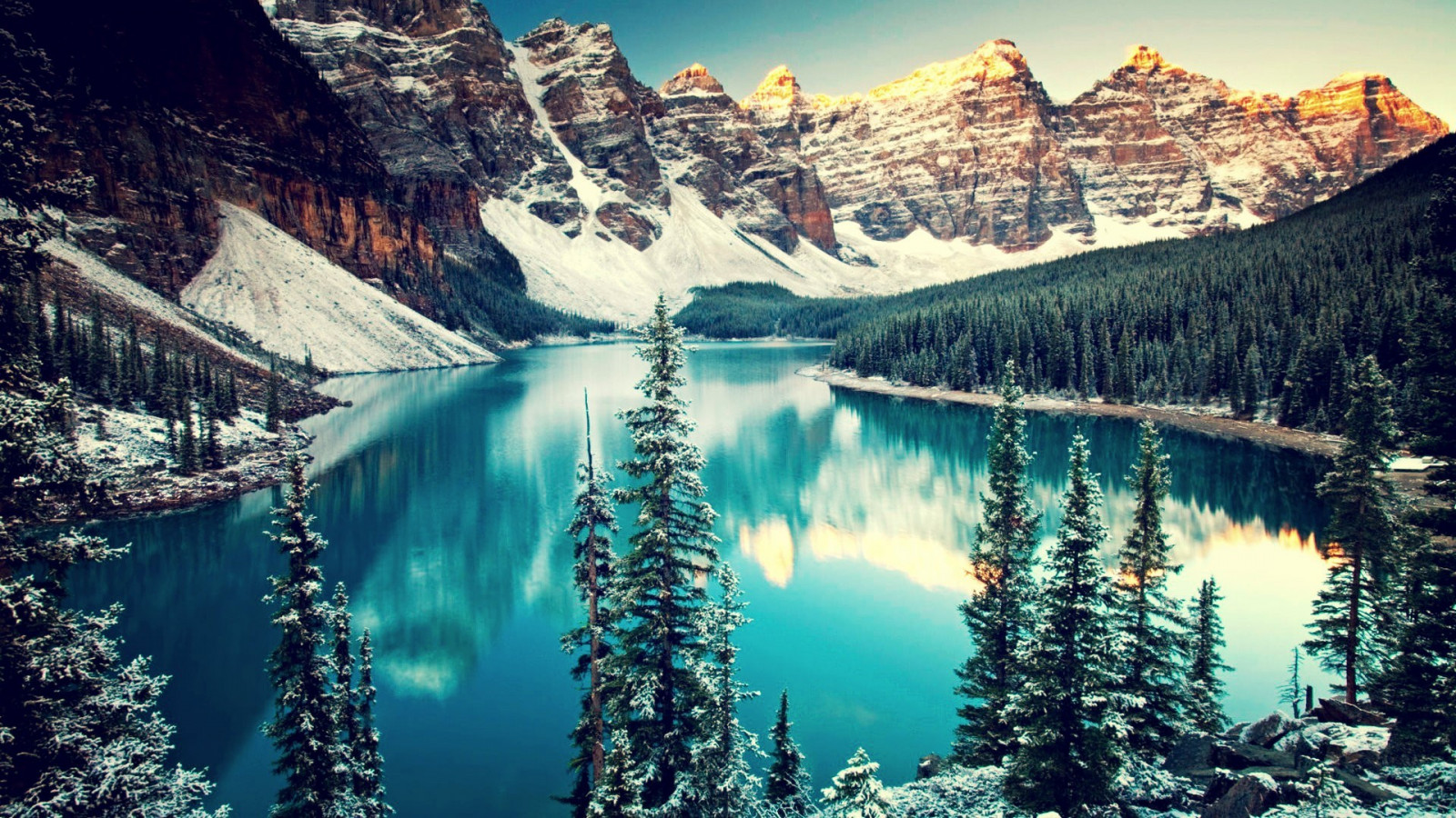 Wallpaper forest, mountains, lake, water, nature, reflection, snow