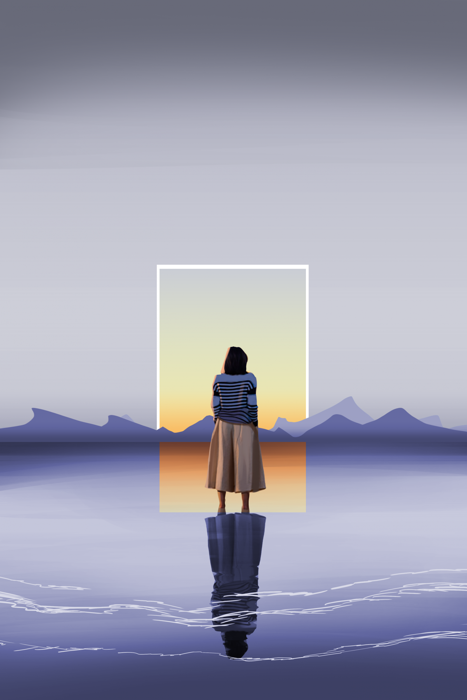 voda, People in nature, koleno, krajina, horizont, uklidnit, petrolejově modrá, UMĚNÍ, šťastný, módní design, svítání, Zůstatek, cestovat, dolní končetina, nebe, večer, oceán, svítání, ilustrace, formální oblečení, fiktivní postava, podsvícení, stín, kopec, odraz, Skála, soumrak, moře, rekreace