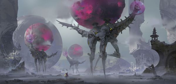 digital art,3 LY Studio,fantasy art,landscape,ruins,creature