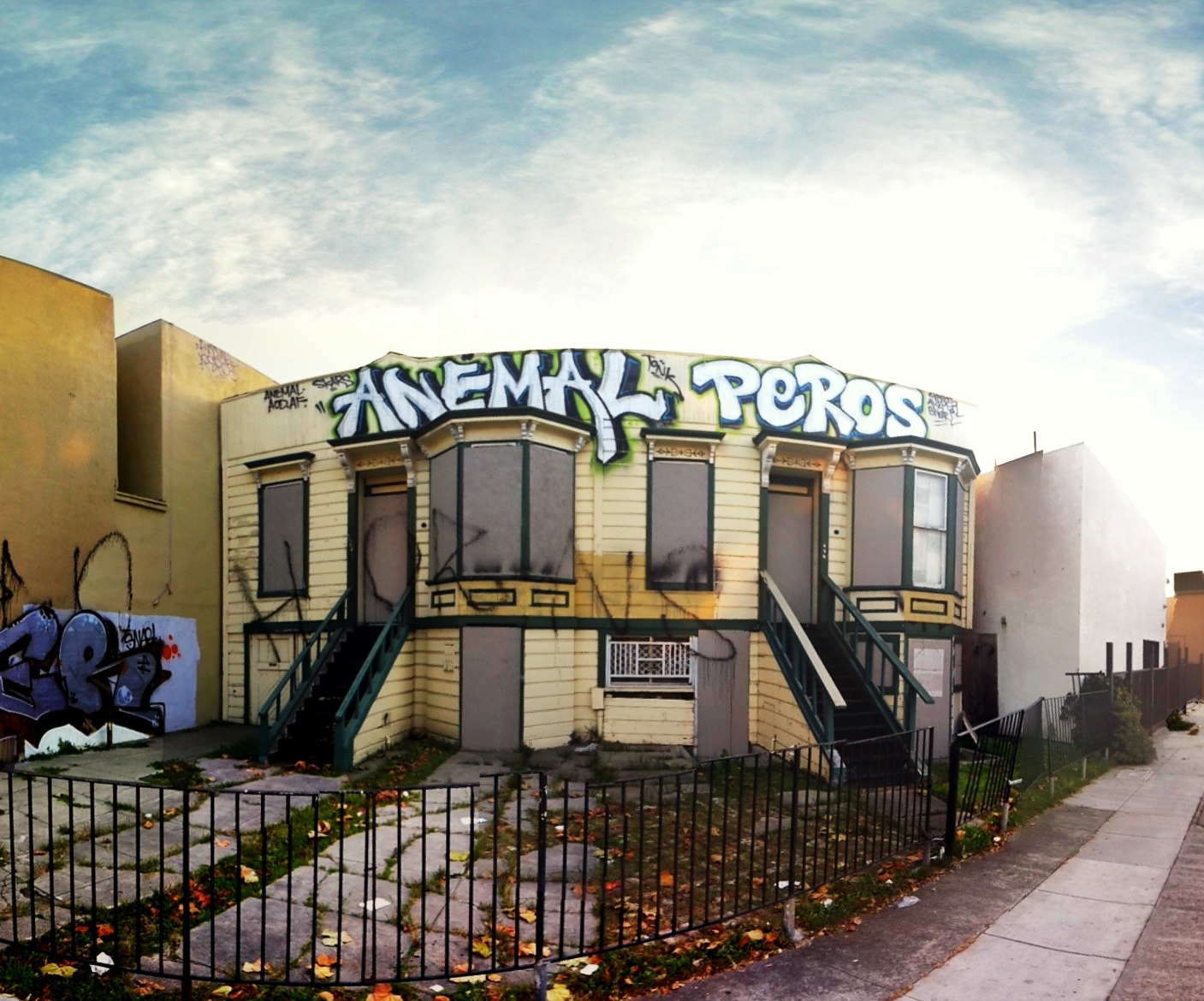 architettura, costruzione, cielo, corna, casa, graffiti, casa, sobborgo, facciata, Quartiere, Zona residenziale, proprietà, immobiliare, uso misto, Oakland, htf, elevazione, anemal, Atb, Eder, Peros