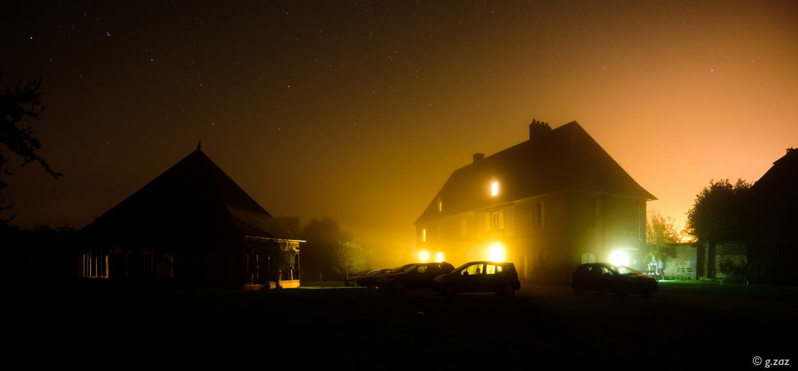 Francie, mlha, statek, stodola, hvězdy, Hlavní, důležitý, venkov, opar, Nikon, strašidelný, strašidelný, astrophotography, D750, normandie, panství, Ursamajor, Ursa, 2015, 15. října, 1835mm