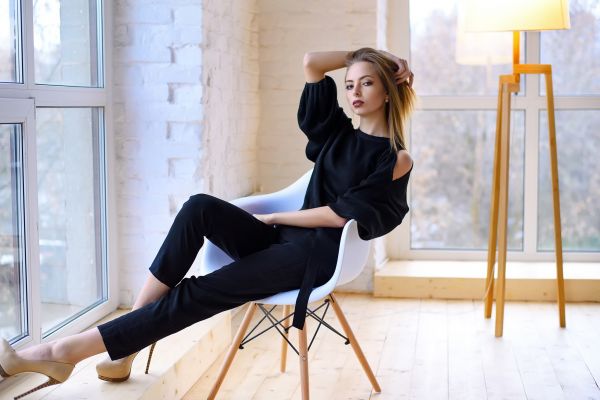 women,model,legs,sitting,high heels,black clothing