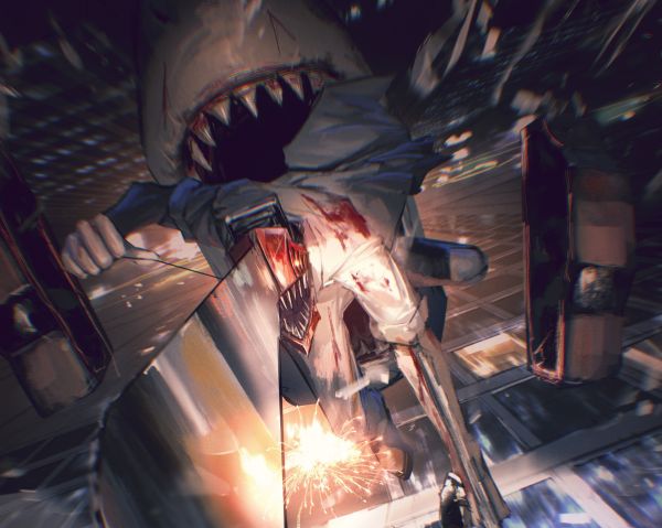 shark,Denji Chainsaw Man,Chainsaw Man,chainsaws,falling