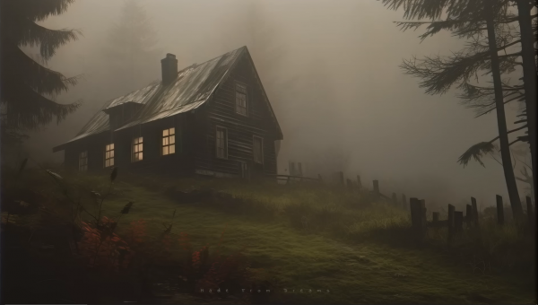 digital art,isolated,cabin,eerie,house