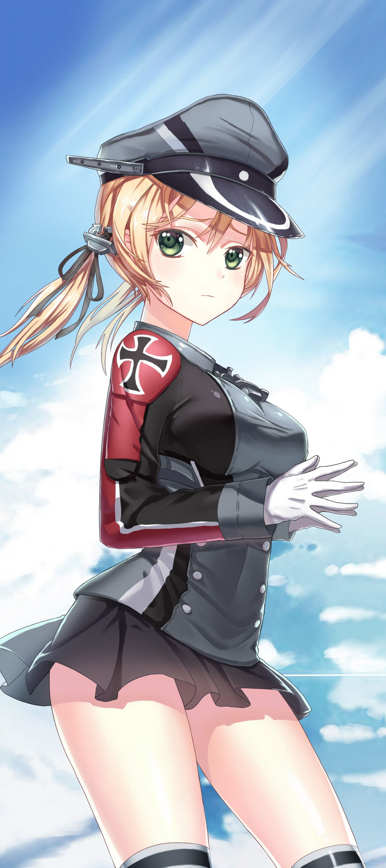 illustrazione, bionda, anime, anime girls, capelli corti, cappello, occhi verdi, cartone animato, Kantai Collection, i fumetti, Persona, uniforme, Prinz Eugen KanColle, capi di abbigliamento