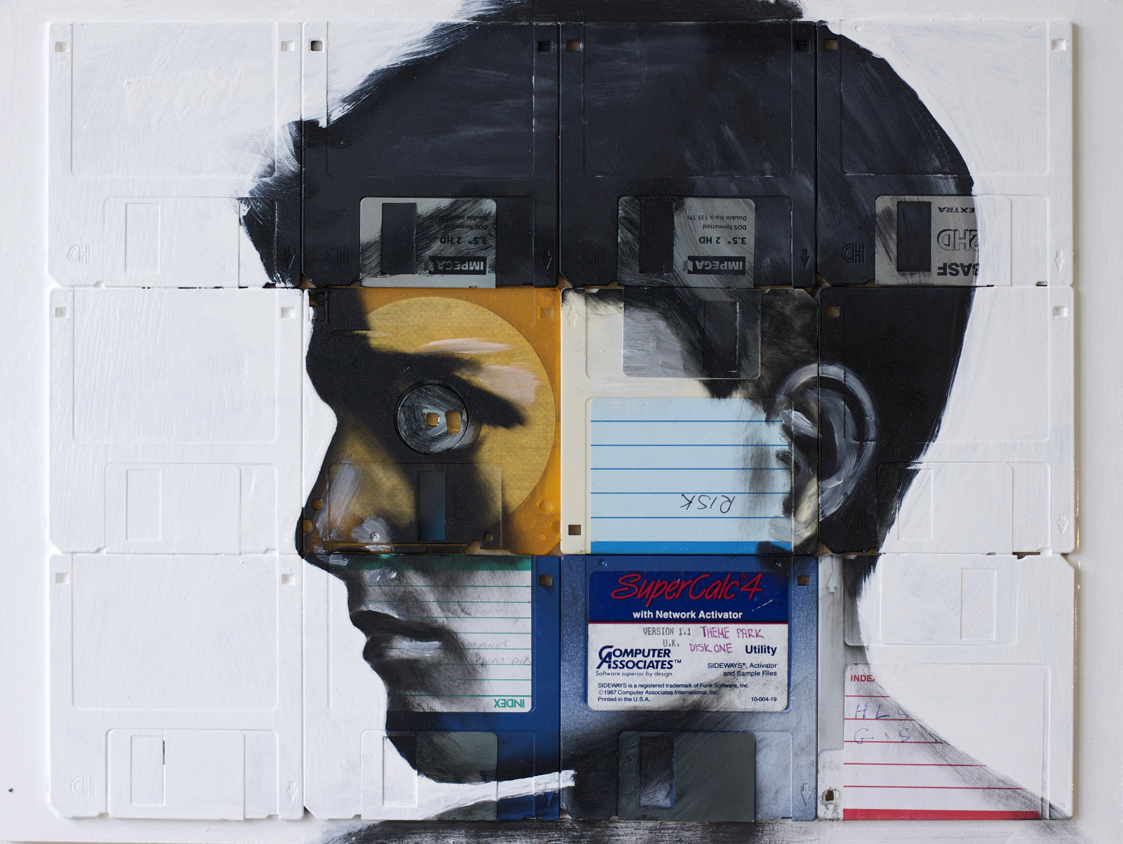 ansigt, maleri, profil, computer, teknologi, diske, data, KUNST, øje, info, diskette, diskette, diske, umærkede, product design