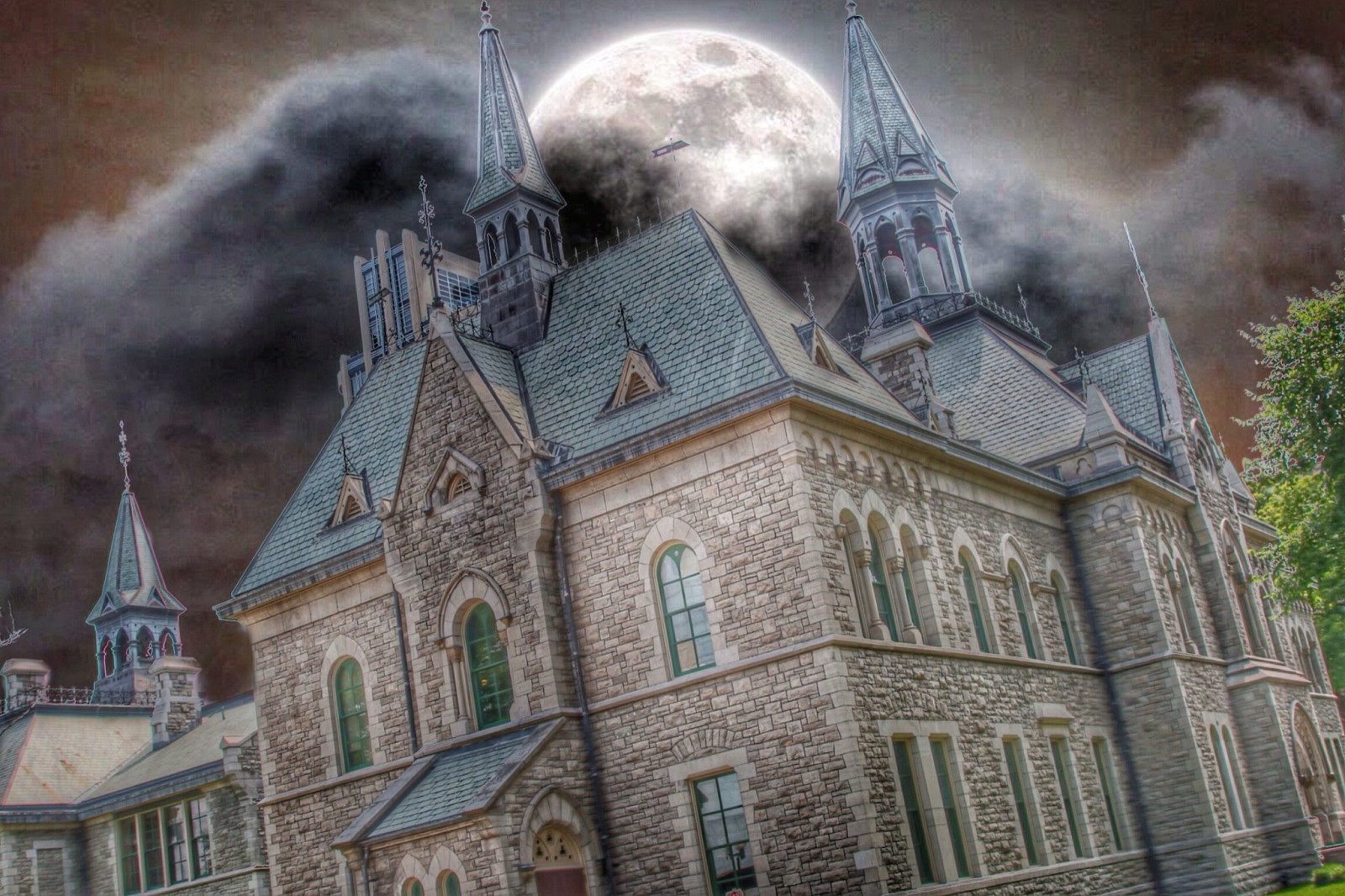 Masaüstü Boyama, eski, gece, mimari, Bina, gökyüzü, Bulutlar, ev, Ay