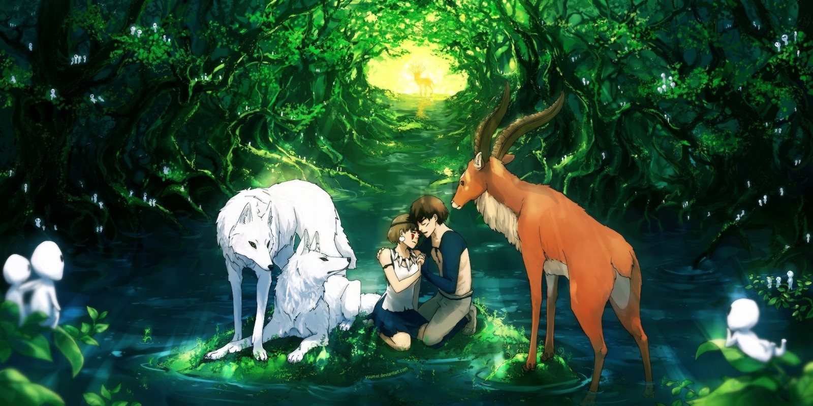 les, anime, Princezna Mononoke, Studio Ghibli, džungle, mytologie, deštný prales, Snímek obrazovky, místo výskytu, přírodní prostředí