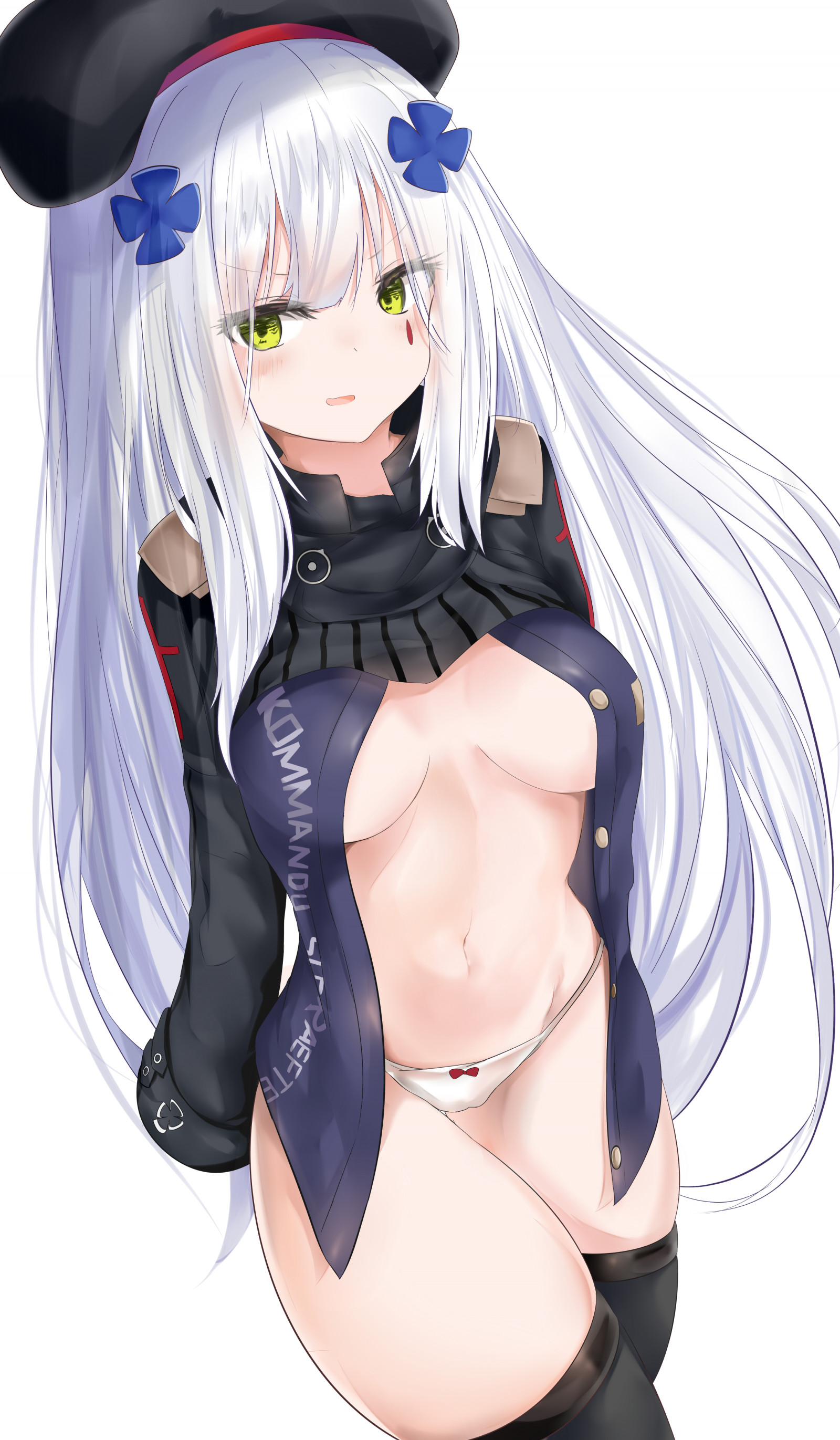 HK416 Girls Frontline, jenter Frontline, spalting, truser, grønne øyne, lår høyder