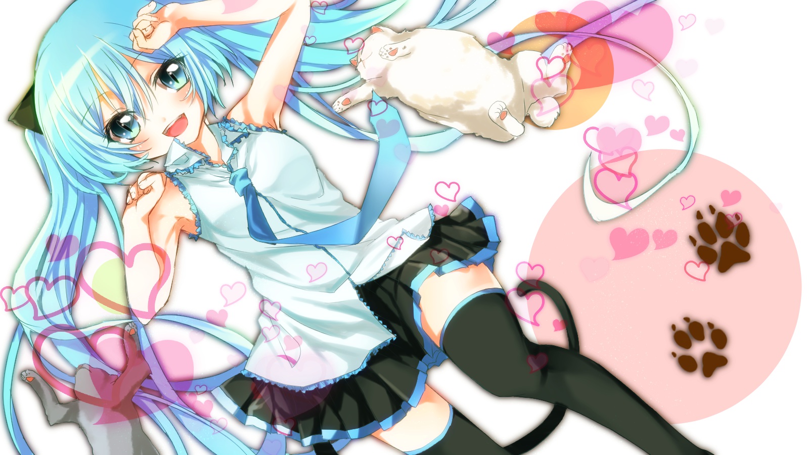 Wallpaper 1600x900 px, animal, cat, catgirl, ears, hatsune, Kinako, miku, Ryouiki, tail