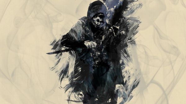 drawing, black, illustration, sculpture, Dishonored, skull