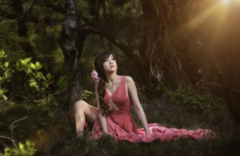 sunlight, forest, women, model, nature, Asian sunlight, forest, women, model, nature, Asian