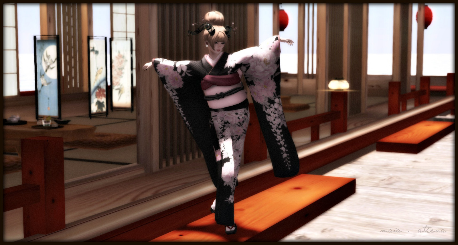 Japonsko, růžky, slunce, móda, avatar, japonský, růžový, kimono, nakupování, 2014, květ, dívka, sakura, SL, druhý život, pletivo, slfashion, 8f8, ibi, Maia, maiaathena, Japanfair